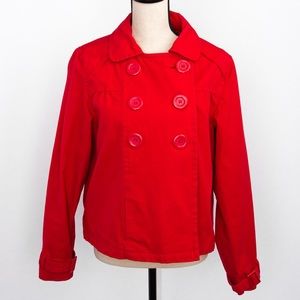 Cropped trench jacket double breasted red No Boundaries Jrs 11/13